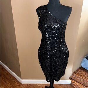 EUC Anna-Kaci One Shoulder Sequin Party Mini Dress fully lined‎ size Large